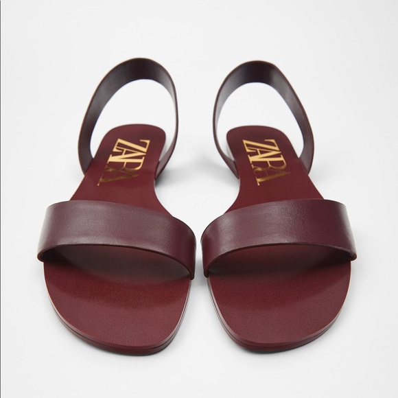 Zara TRF burgundy red flat leather sandals - Picture 1 of 5